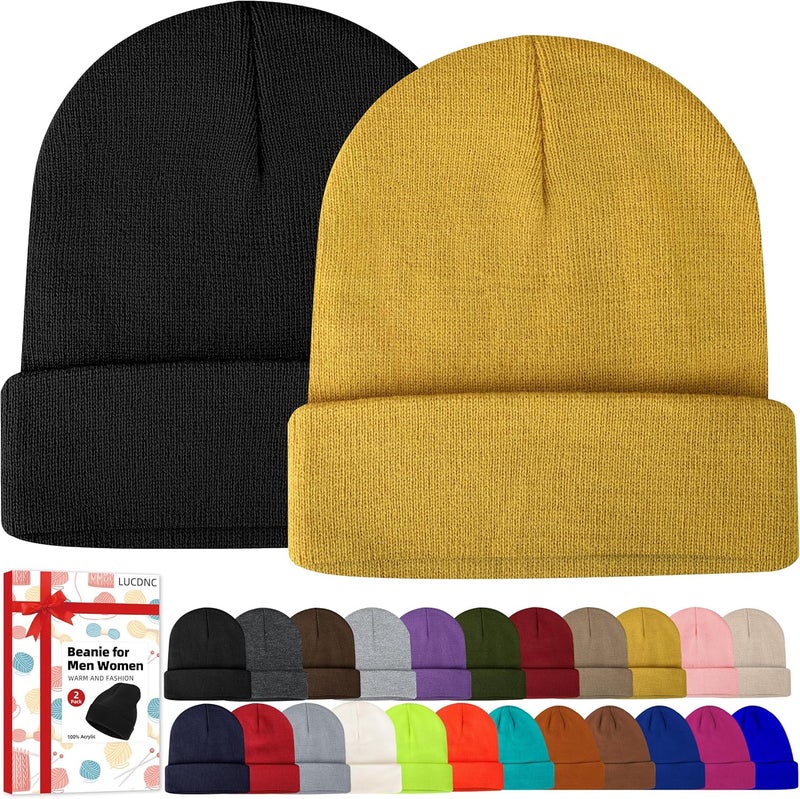 lucdnc Beanies for Men Women 2 Pack Fall Winter Men's Hats Unisex Warm Knit Skullies Beanies Soft Ski Caps - Image 1